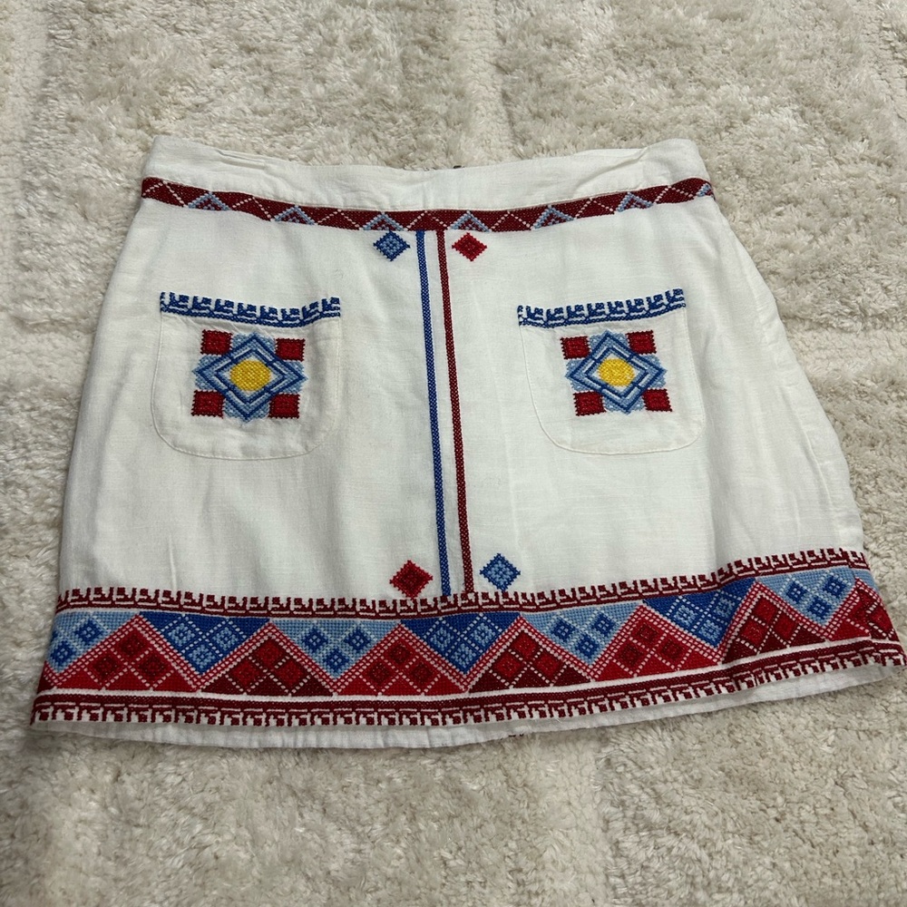 Urban Outfitters White Skirt with Red and Blue Embroidery